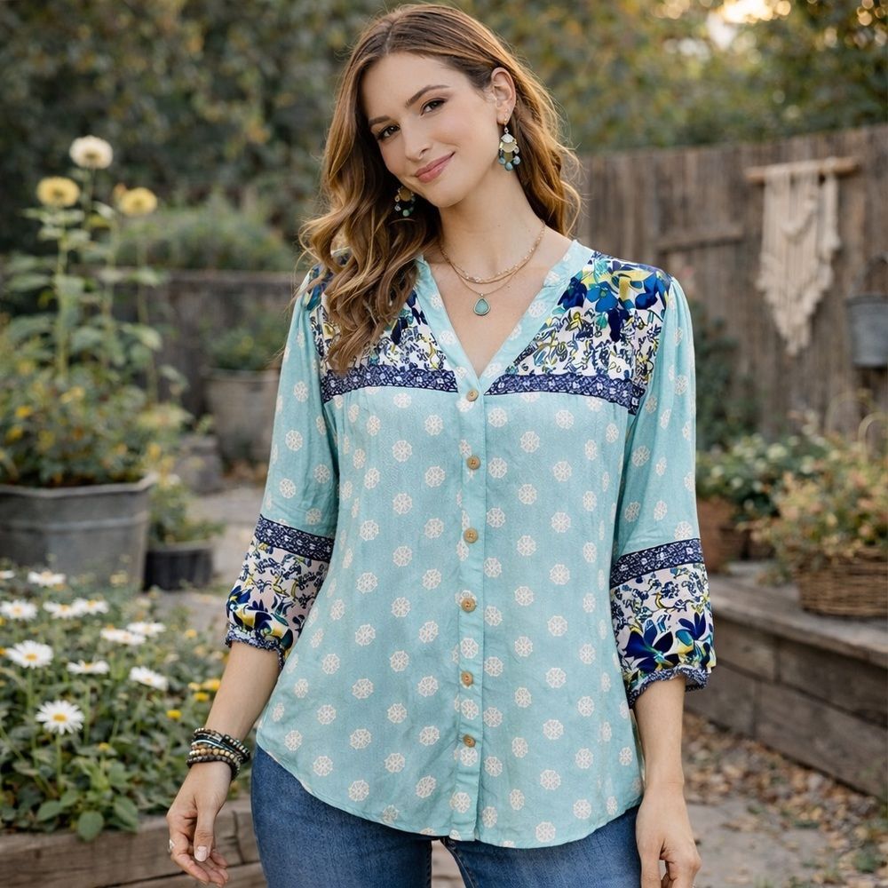 Figueroa & Flower Anthropologie Small Boho Top Blouse